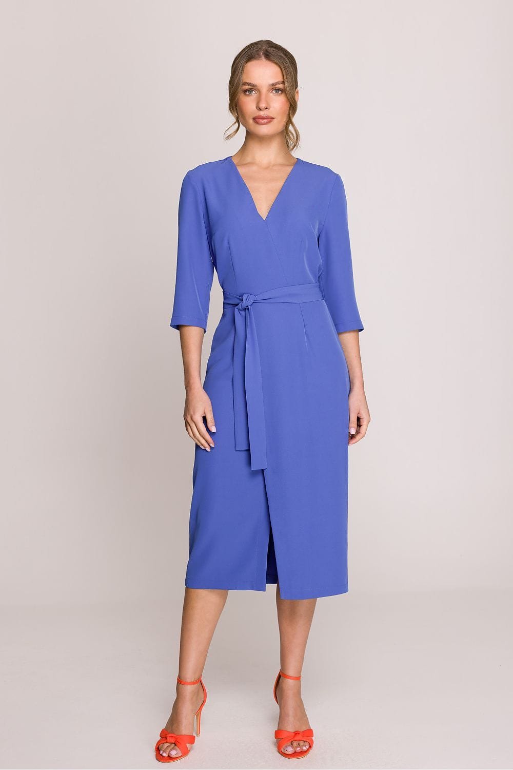 Robe Habillee Midi Droite Manches 3 4 Bleu S