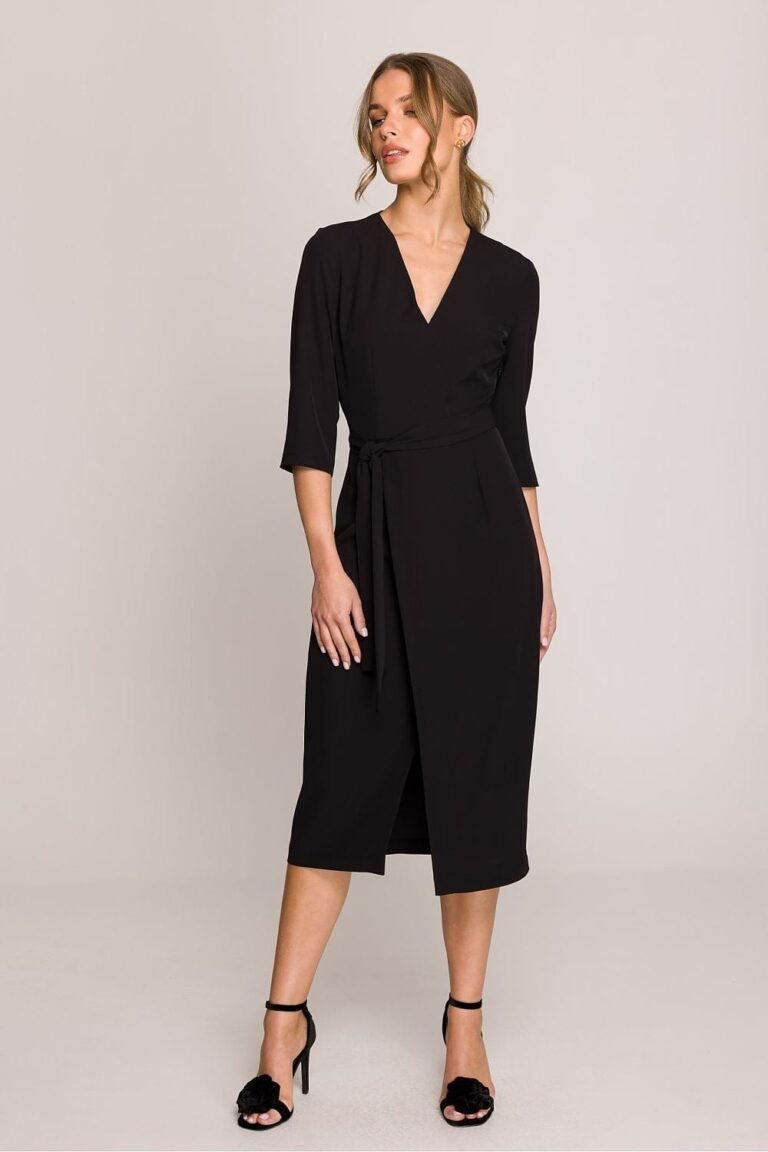 Robe Habillee Midi Droite Manches 3 4 Noir S