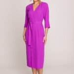 Robe Habillee Midi Droite Manches 3 4 Violet S