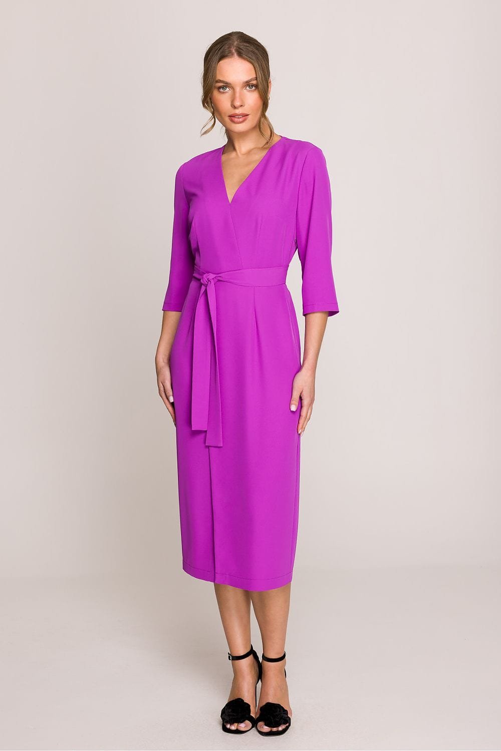 Robe Habillee Midi Droite Manches 3 4 Violet S