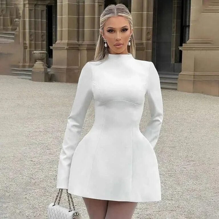Robe Habillee Mini Dos Nu Manches Longues Blanc S
