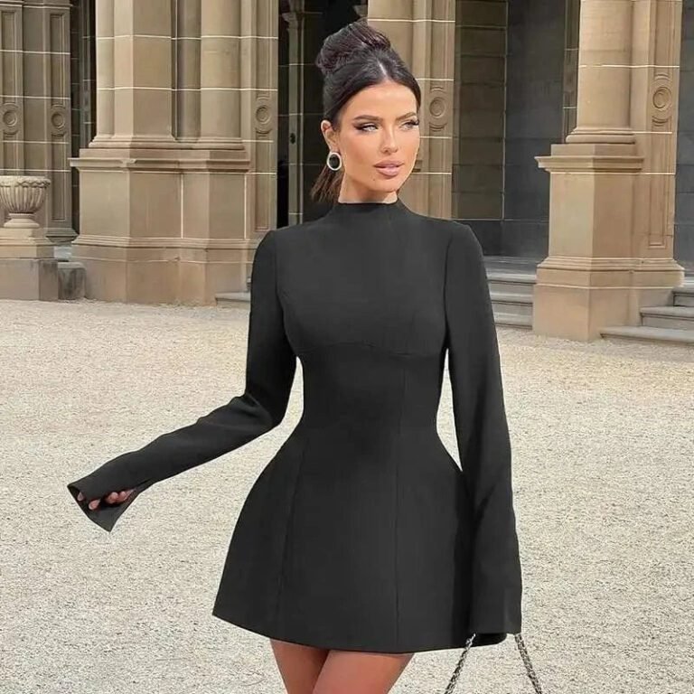 Robe Habillee Mini Dos Nu Manches Longues Noir S