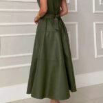 Robe Habillee Verte Midi Elegante Sans Manches