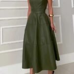 Robe Habillee Verte Midi Elegante Sans Manches 2