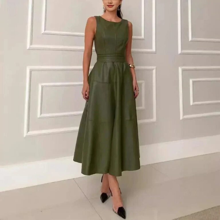 Robe Habillee Verte Midi Elegante Sans Manches Vert S