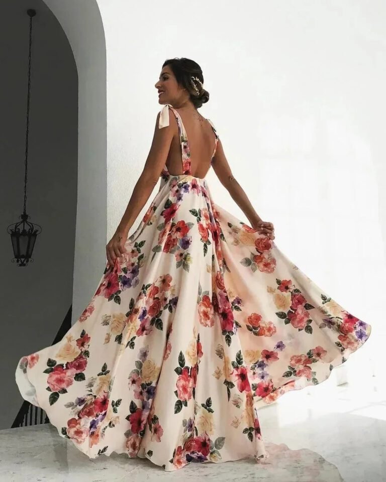 Robe Invitee Au Mariage Fleurie Longue Dos Nu