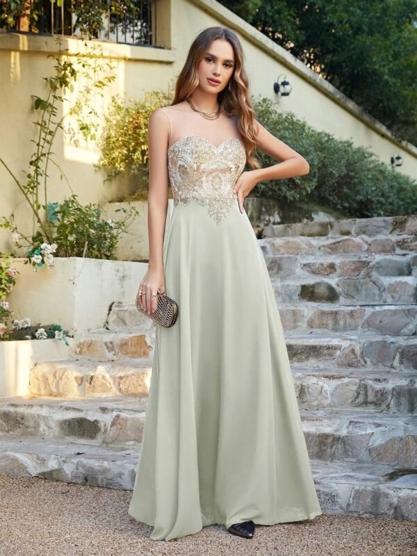 Robe Invitee De Mariage Chic Longue Vert Sauge 32