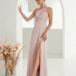 Robe Invitee De Mariage Fendue Fluide Chic Rose Poudre S