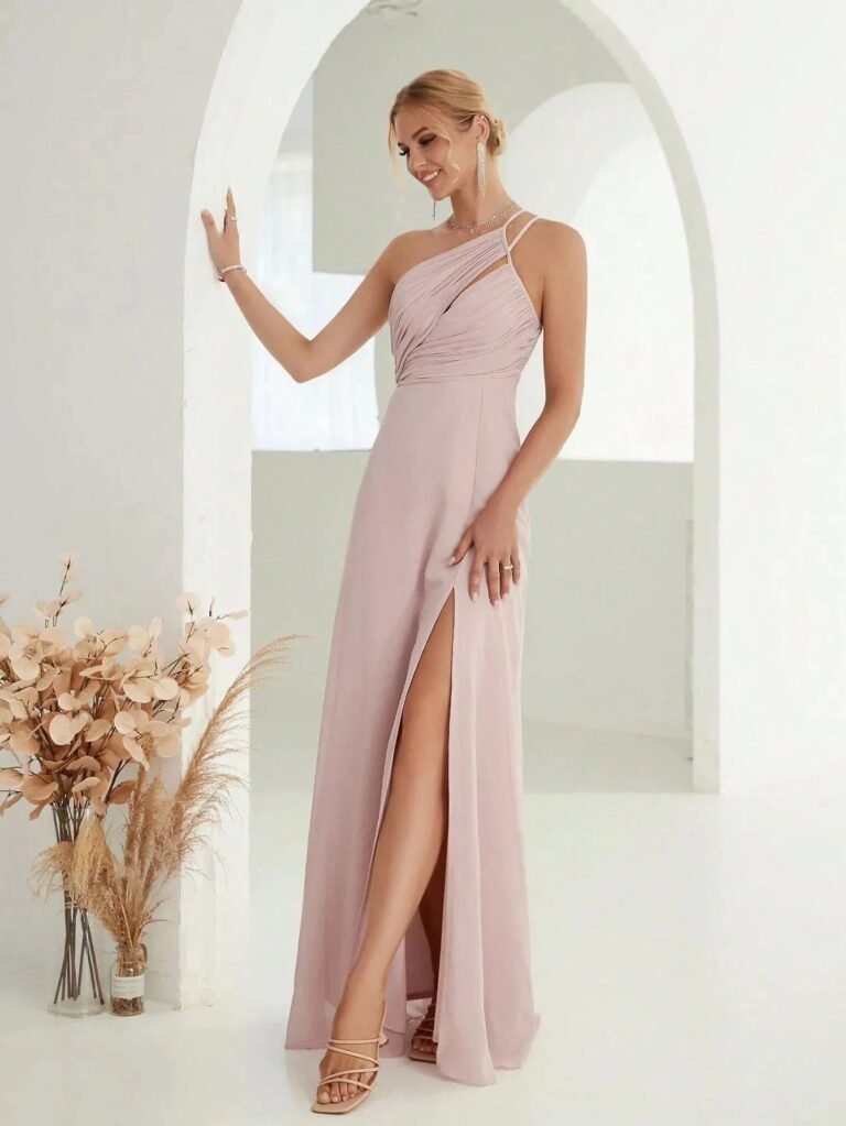 Robe Invitee De Mariage Fendue Fluide Chic Rose Poudre S