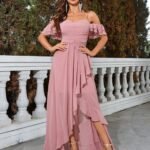 Robe Invitee De Mariage Fluide Asymetrique Rose Poudre S