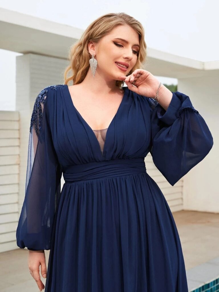 Robe Invitee De Mariage Grande Taille Manche Longue 3