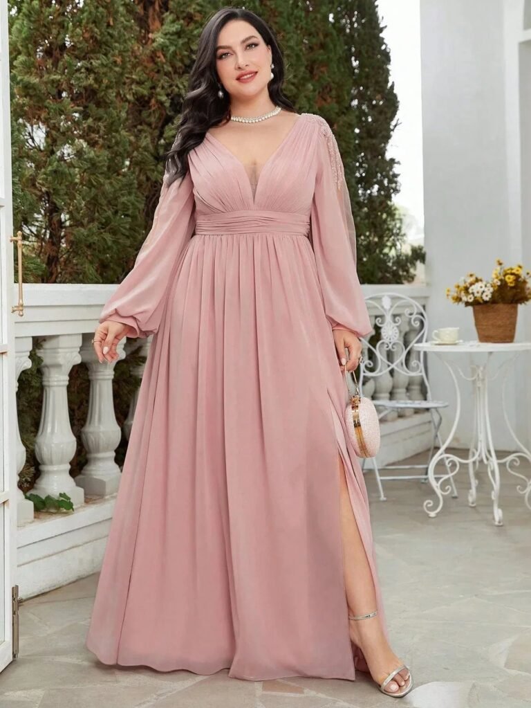 Robe Invitee De Mariage Grande Taille Manche Longue 9