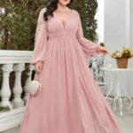 Robe Invitee De Mariage Grande Taille Manche Longue Rose Poudre L