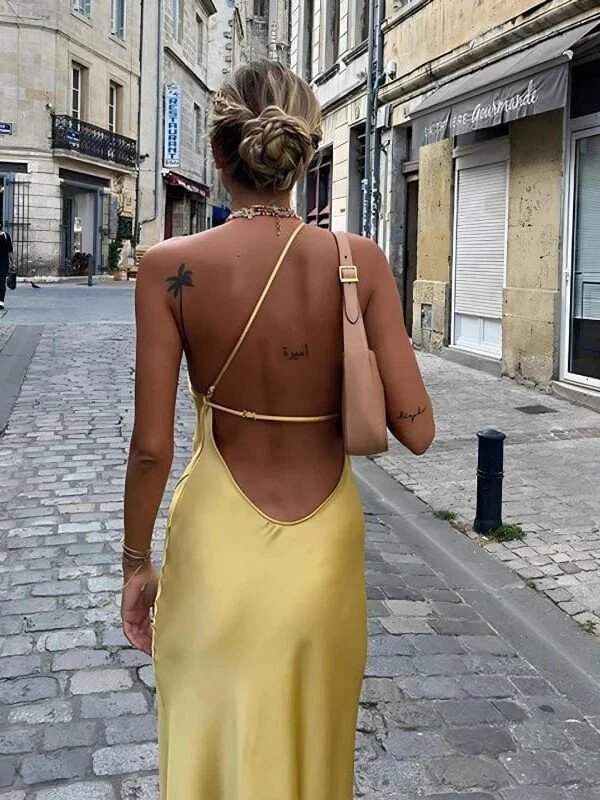 Robe Invitee De Mariage Jaune Dos Nu Jaune S