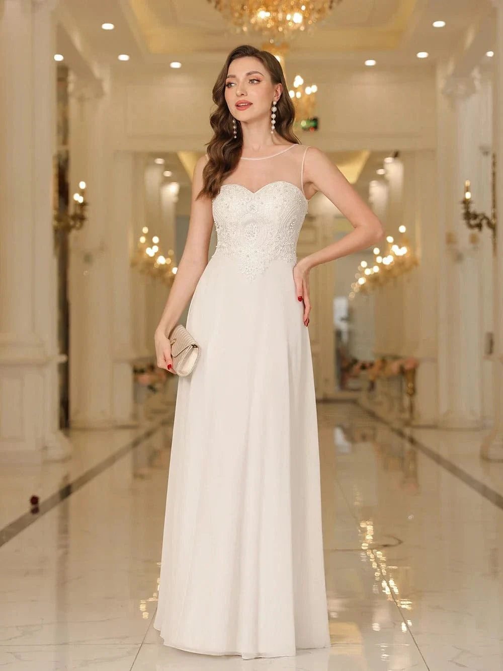 Robe Invitee De Mariage Longue Elegante Blanc 32