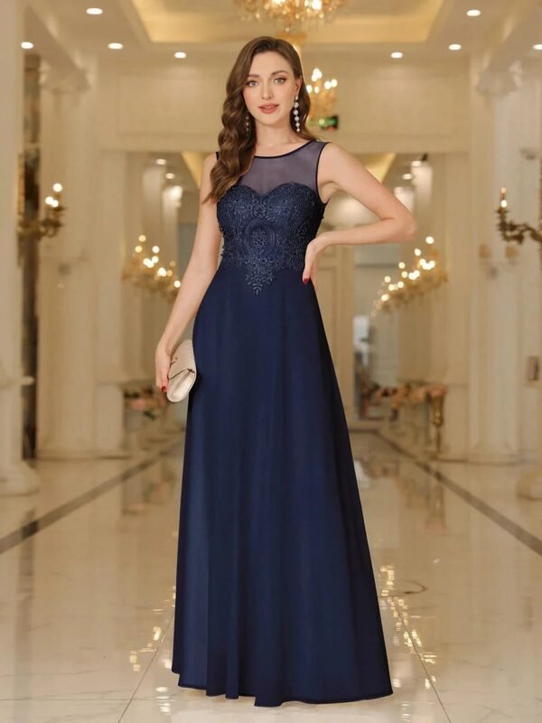 Robe Invitee De Mariage Longue Elegante Bleu Marine 32