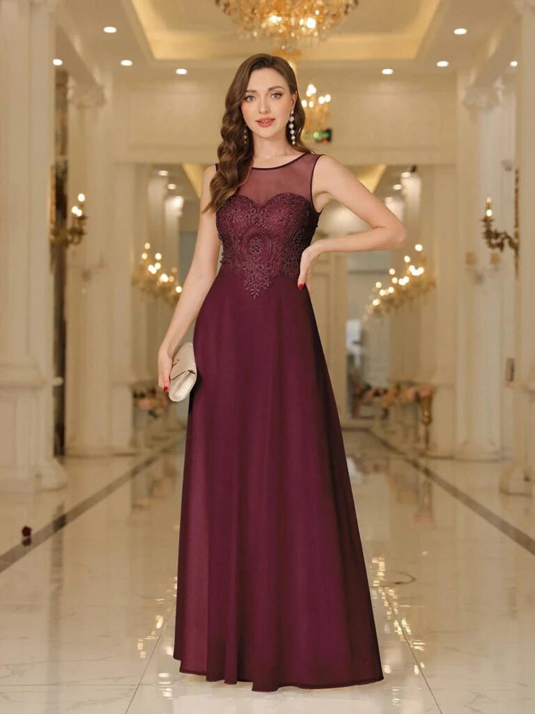 Robe Invitee De Mariage Longue Elegante Bordeaux 32