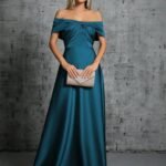 Robe Invitee De Mariage Taupe Avec Epaules Denudees Bleu S