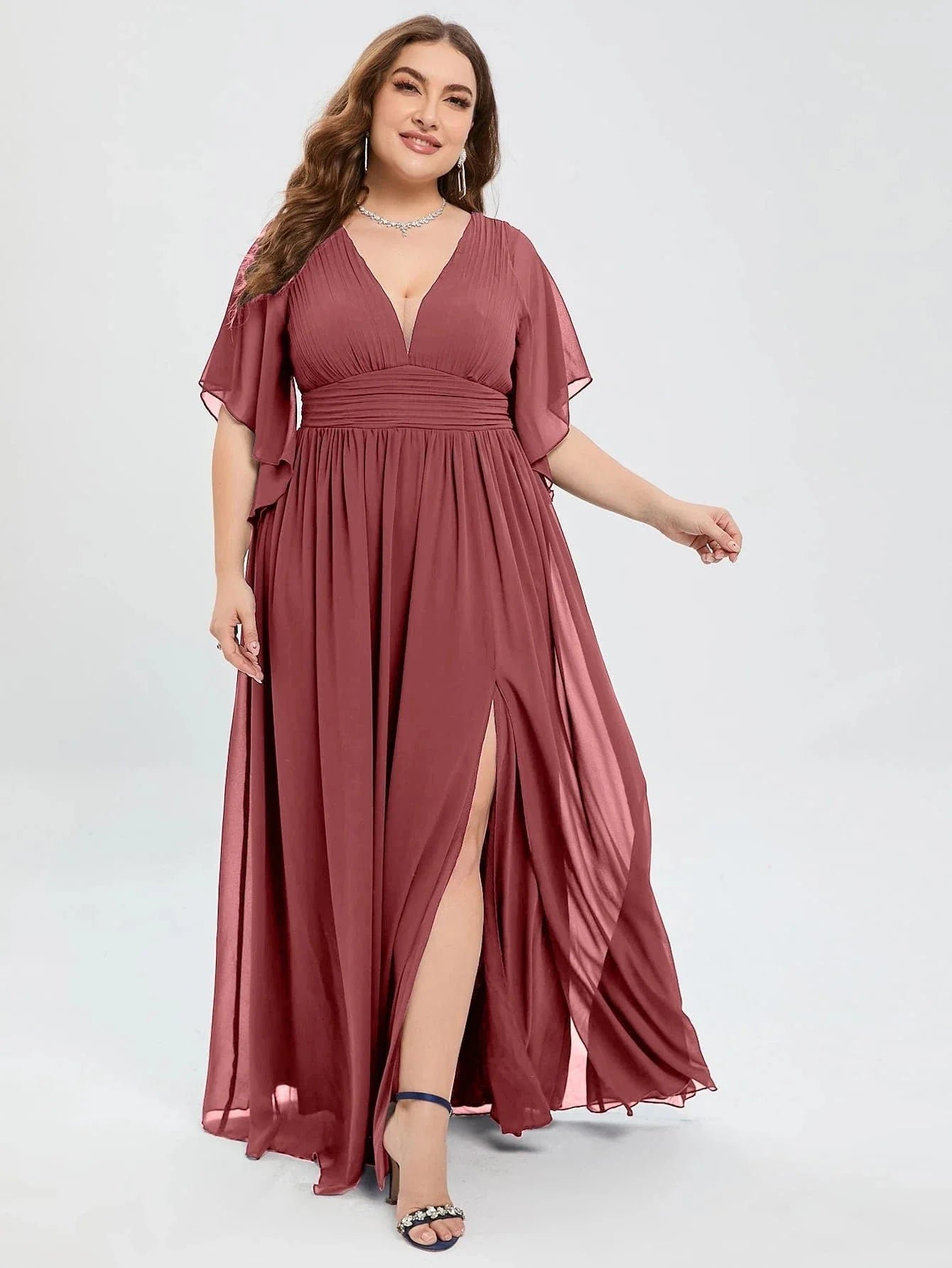 Robe Invitee Mariage Grande Taille Mauve Rose 3