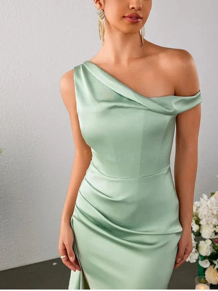 Robe Invitee Mariage Vert Sauge Longue 2