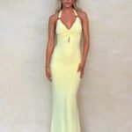 Robe Jaune Longue Sans Manches Jaune S