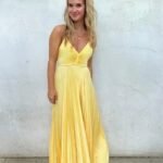 Robe Jaune Plissee Longue A Bretelles Jaune S