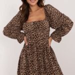 Robe Leopard A Decollete Carre Marron Taille Unique