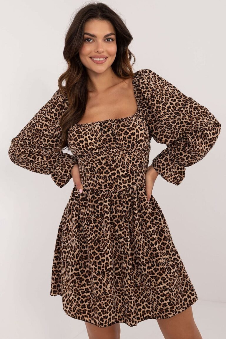 Robe Leopard A Decollete Carre Marron Taille Unique