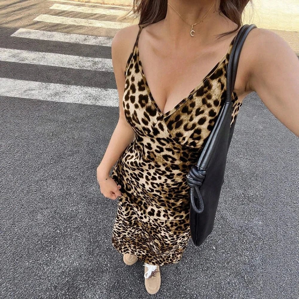 Robe Leopard Longue A Bretelles