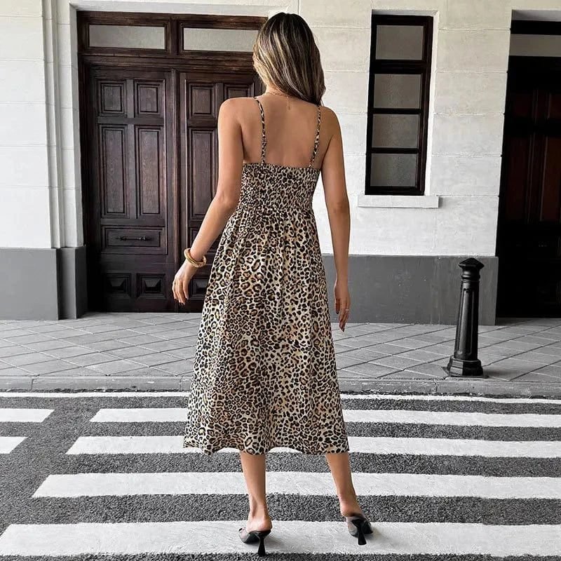 Robe Leopard Midi Fendue A Bretelles 4