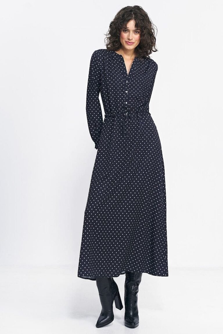 Robe Longue A Pois Manche Longue