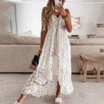 Robe Longue Boheme En Dentelle Blanc S