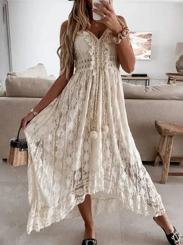 Robe Longue Boheme En Dentelle Creme S