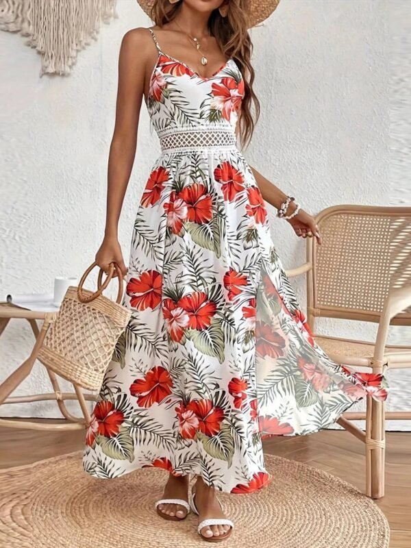Robe Longue Boheme Fleurie Blanc Et Rouge S