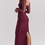 Robe Longue Bordeaux Avec Manches Longues Transparentes Bordeaux S