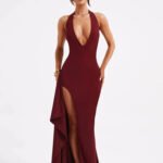 Robe Longue Bordeaux Fendue Bordeaux S