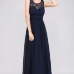 Robe Longue Demoiselle Dhonneur Haut En Dentelle Bleu Marine 32