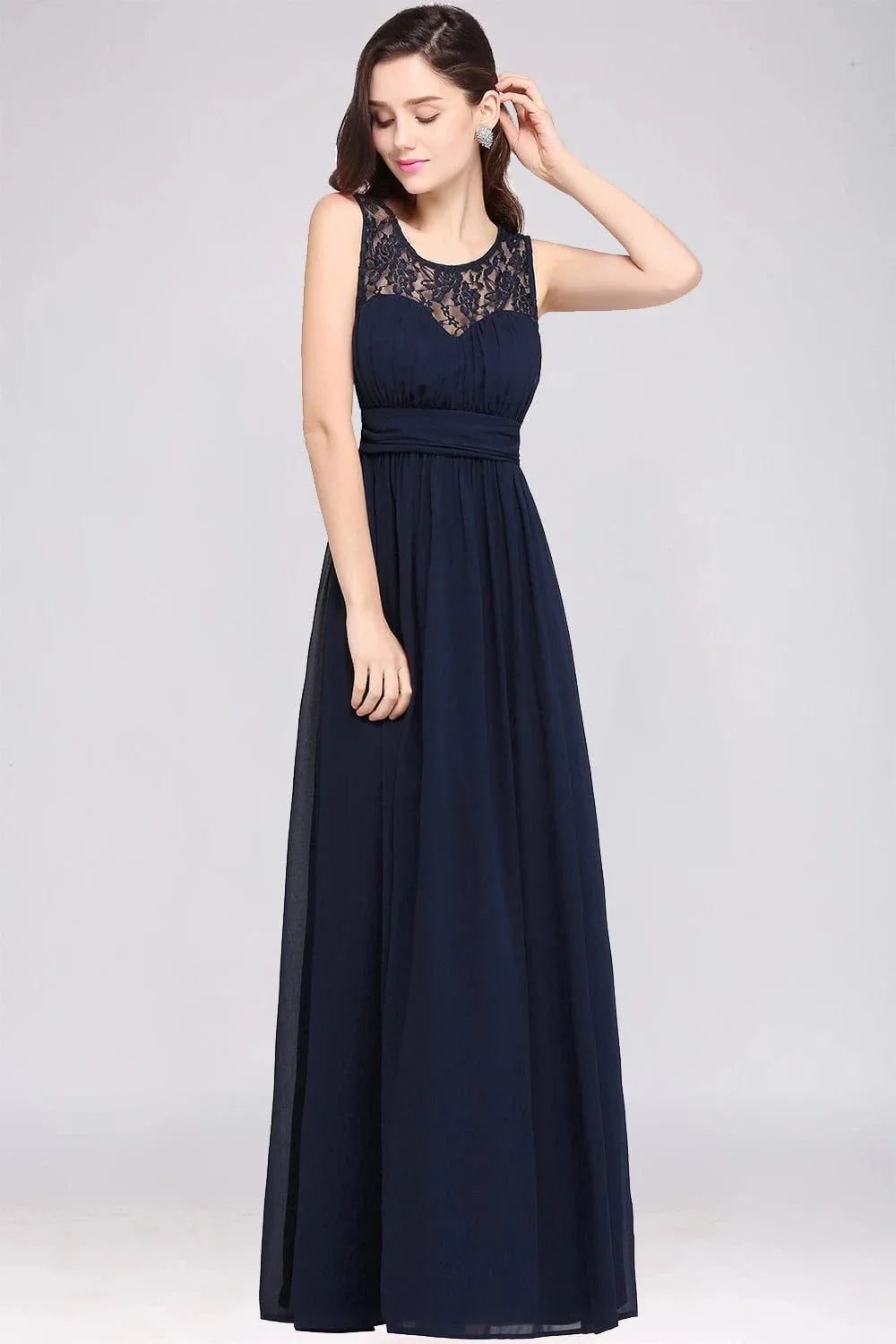 Robe Longue Demoiselle Dhonneur Haut En Dentelle Bleu Marine 32