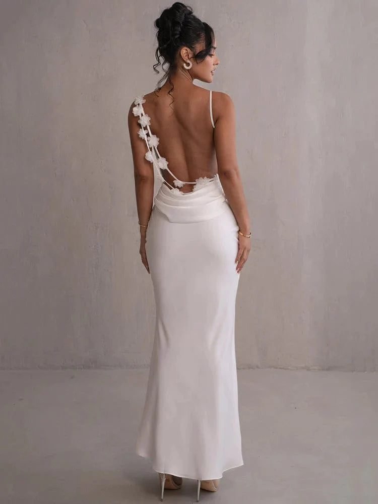 Robe Longue Dos Nu A Brettelles Spaghetti Blanc S