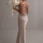 Robe Longue Dos Nu A Brettelles Spaghetti Taupe S