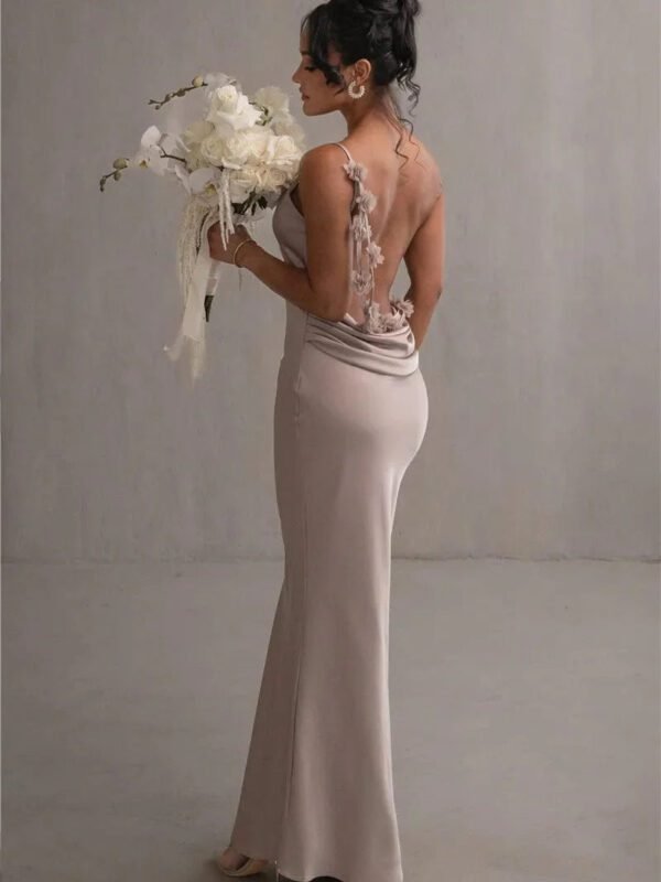 Robe Longue Dos Nu A Brettelles Spaghetti Taupe S