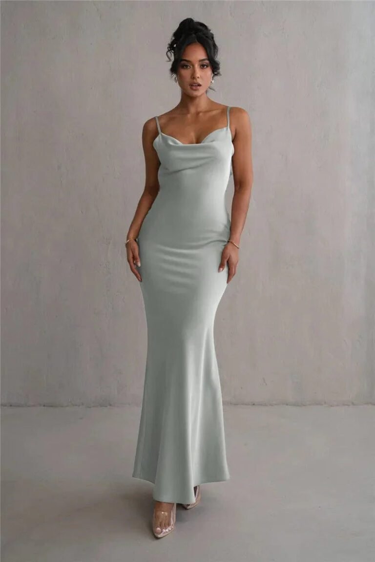Robe Longue Dos Nu A Brettelles Spaghetti Vert Sauge S