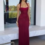 Robe Longue Drapee Sophistiquee Bordeaux S