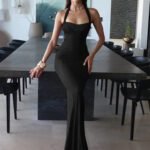 Robe Longue Drapee Sophistiquee Noir S