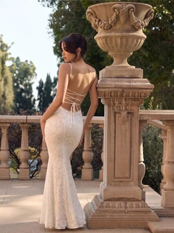 Robe Longue En Dentelle Blanche Blanc S