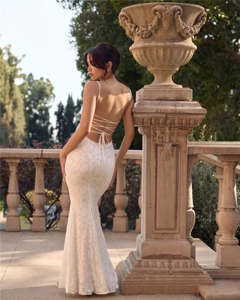 Robe Longue En Dentelle Blanche Blanc S