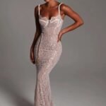 Robe Longue En Dentelle Noire Blanc S