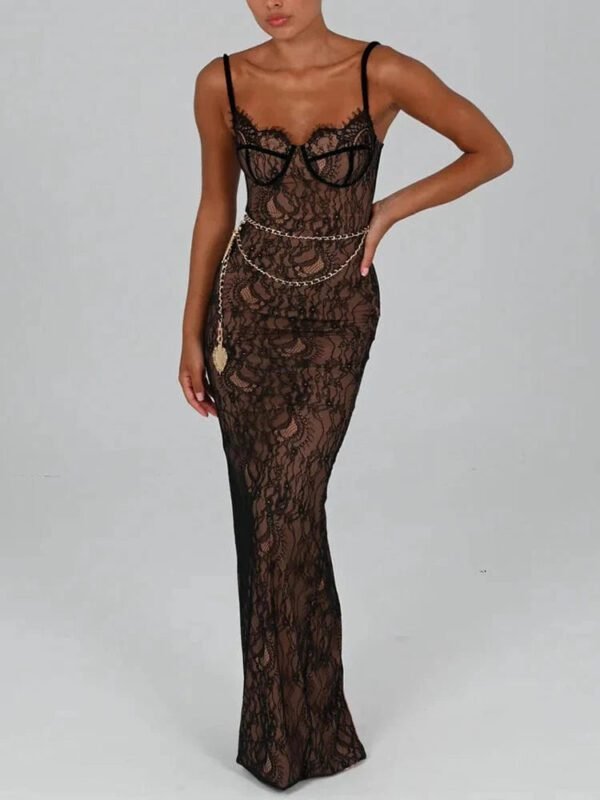 Robe Longue En Dentelle Noire Noir S