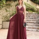 Robe Longue En Tulle Avec Appliques Sexy Bordeaux S
