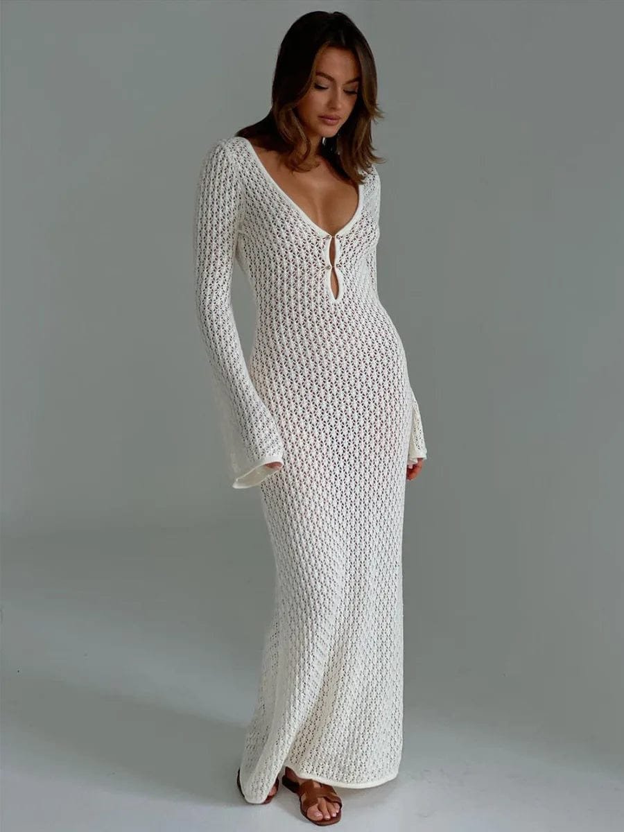 Robe Longue Ete En Maille Blanche 3